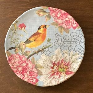 Michel Melamine Salad Dessert Plate with Flowers and Bird